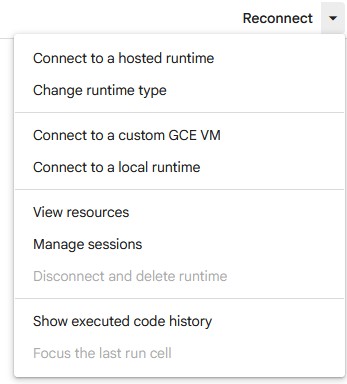 Runtime menu